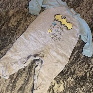 Batman Light Blue & Heather Gray Footed One-Piece